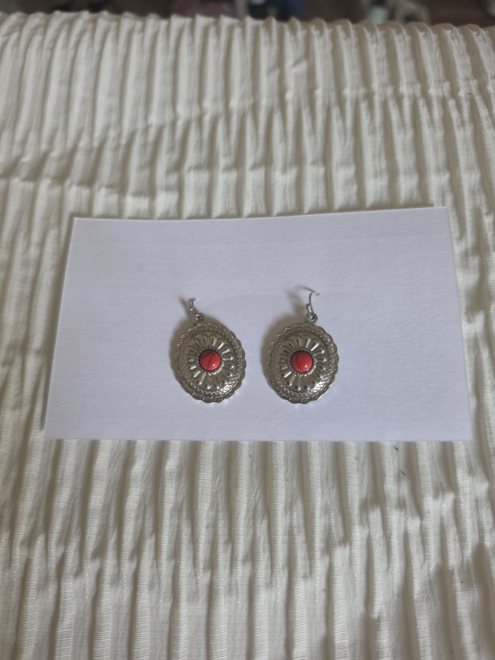 Silver-Tone Earrings with Red Accent Stone